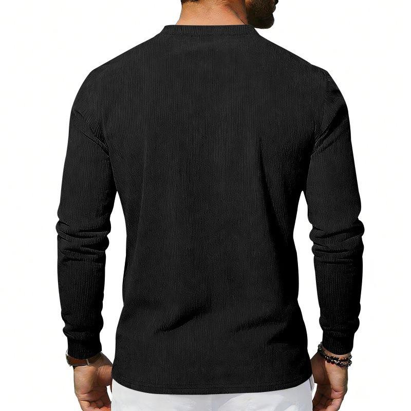 Men's Corduroy Henley Slim Fit Solid Long Sleeve T-Shirt.
