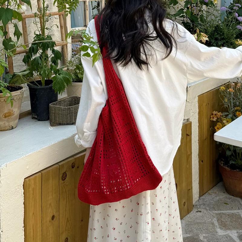 Basit Tığ İşi Tote Çantalar Moda Oyuk Örgü Kadın Çantaları Günlük Kadın Omuz Çantaları Bayan Alışveriş Üst Saplı