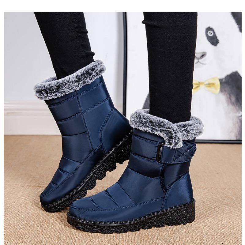 New Faux Rabbit Fur Lined High-Cut Women's Snow Boots, Velcro Waterproof Casual Winter Shoes