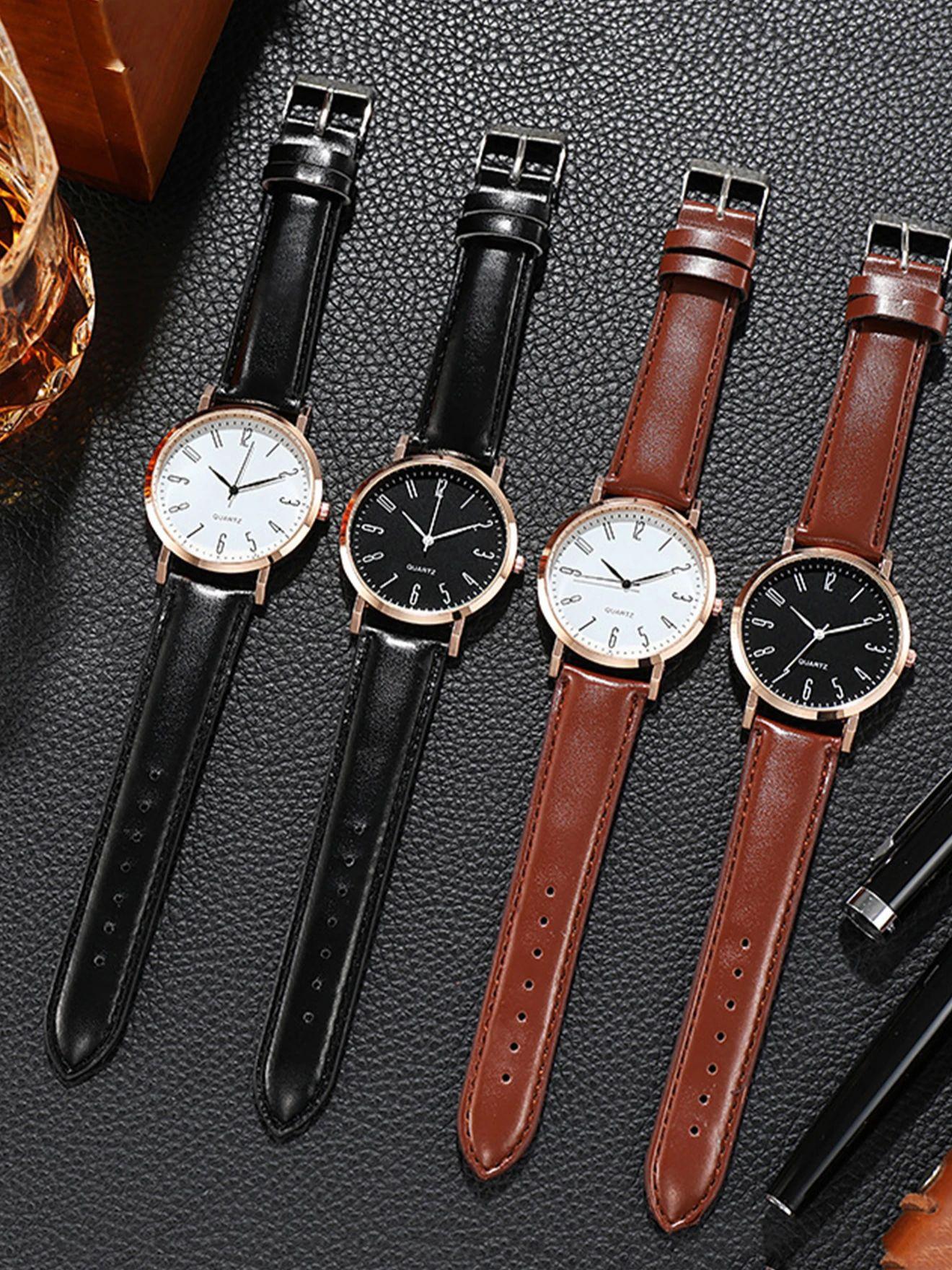 

Fashionable simple round dial leather strap women s quartz watch 4-piece set, suitable for daily wear, Thanksgiving, Christmas g різнокольоровий