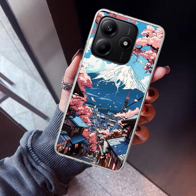 Japanese Cherry Mount Fuji Phone Case For Xiaomi Redmi Note 10 11 12 13 14 15 Pro Plus 11S 12S 14S 11T 11E 10S Soft TPU Back Cov