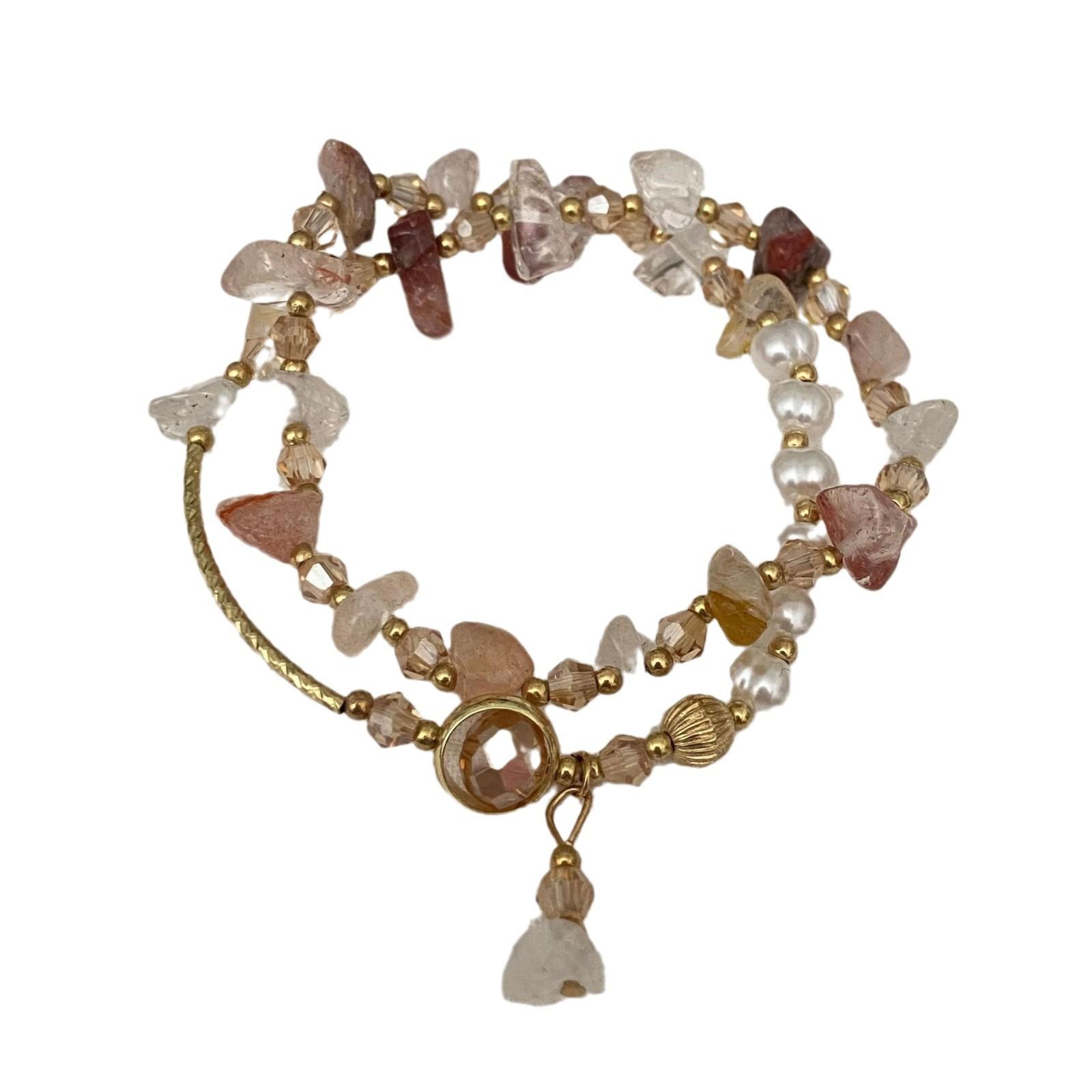 Guochao temperament pearl crystal jade double circle bracelet niche personality bracelet fashion high-end jewelry women s accessories