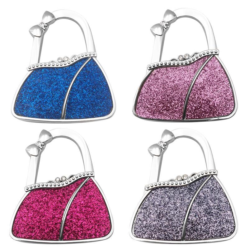 In Stock: New Style Dual-Diamond Folding Portable Metal Handbag Hook & Desktop Stand