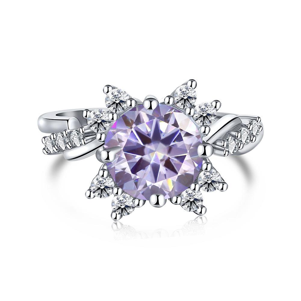 8mm S925 Sterling Silver Round Moissanite Micro Pave Flower Design Ring Ice Flower Sweet Daily Party Wear D VVS1 Exquisite Jewelry