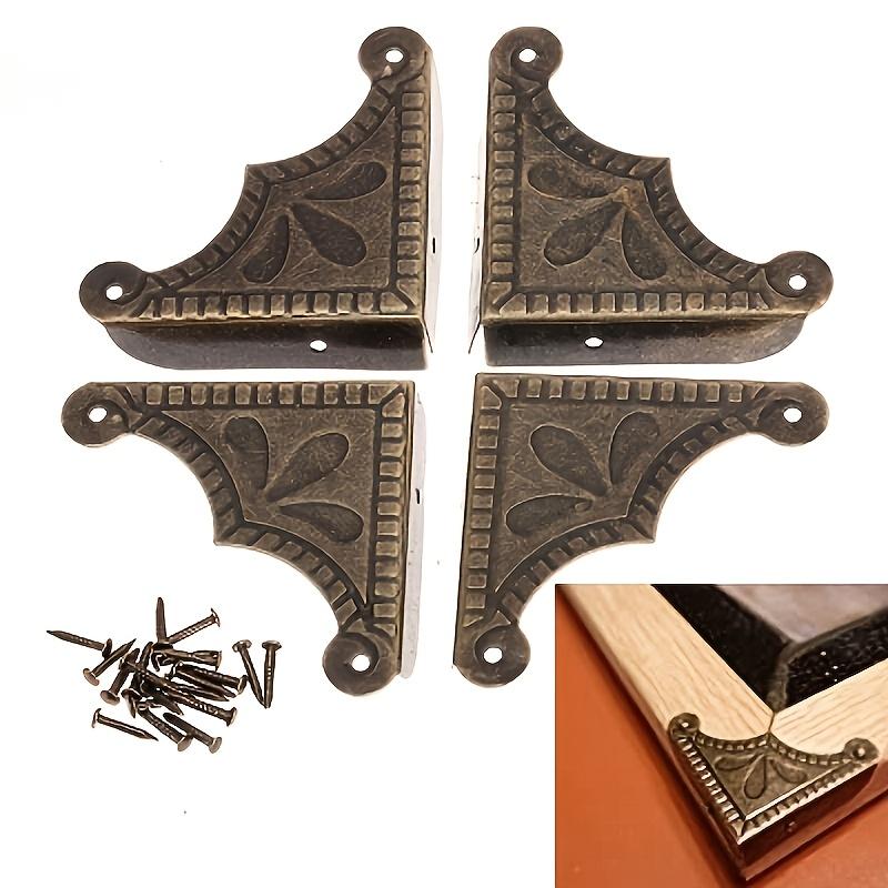 8Pcs Furniture Fittings Antique Corner Bracket Jewelry Gift Box Wood Case Decorative Feet Leg Corner Decorative Protector +Nails