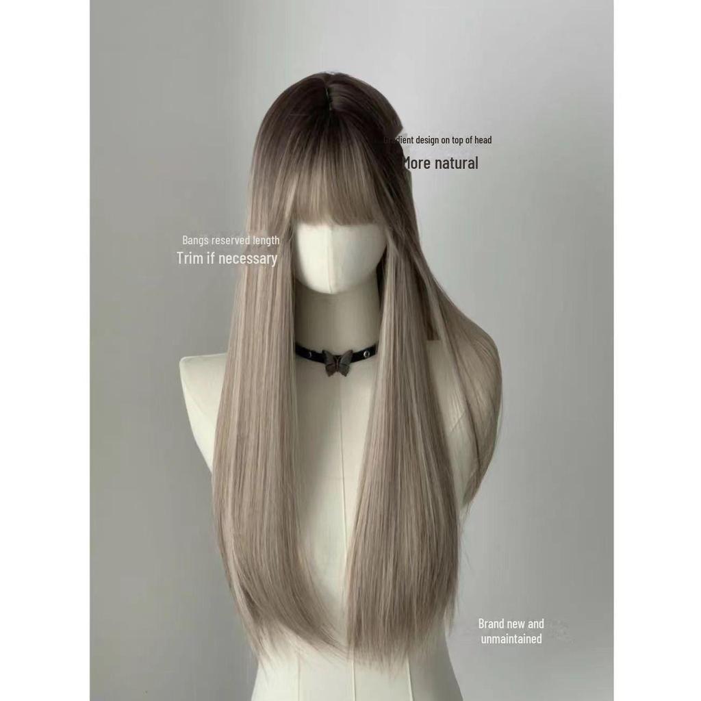 Super Hot Gradient Dyed Asian Style Long Straight Wig with Bangs - European & American Full Head