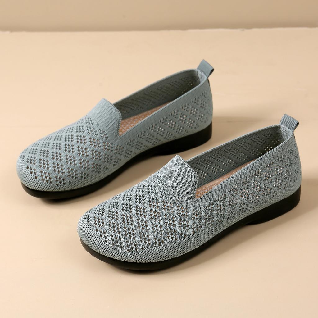 Summer new soft-soled soft-faced fashion casual mesh fly-woven breathable Doudou shoes hollow shallow mouth flat-soled single shoes women