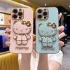 Applicable To Apple 17KT Cat Makeup Mirror Mobile Phone Case iPhone16Pro Bracket 15 Electroplating 14 Fashion Soft