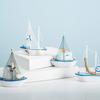 Mediterranean Style Wooden Sailing Boat Handmade Wooden Ship Ornament Nautical Decor  Gift Giving