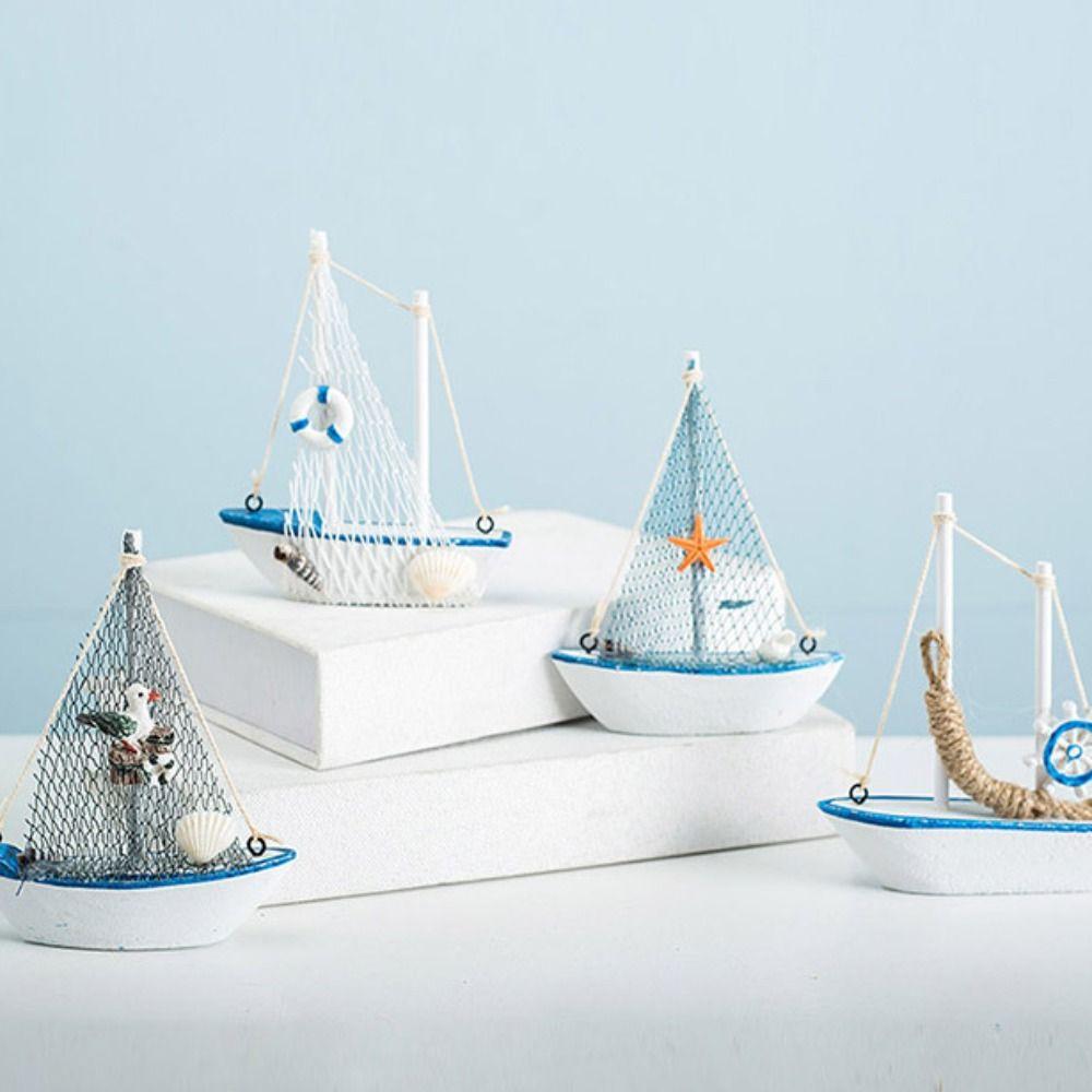Mediterranean Style Wooden Sailing Boat Handmade Wooden Ship Ornament Nautical Decor Gift Giving