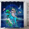 Funny Dinosaur Shower Curtain Set – Cute Unicorn Riding Dinosaur with Rainbow, Galaxy Space Design for Kids & Teens, with Hooks