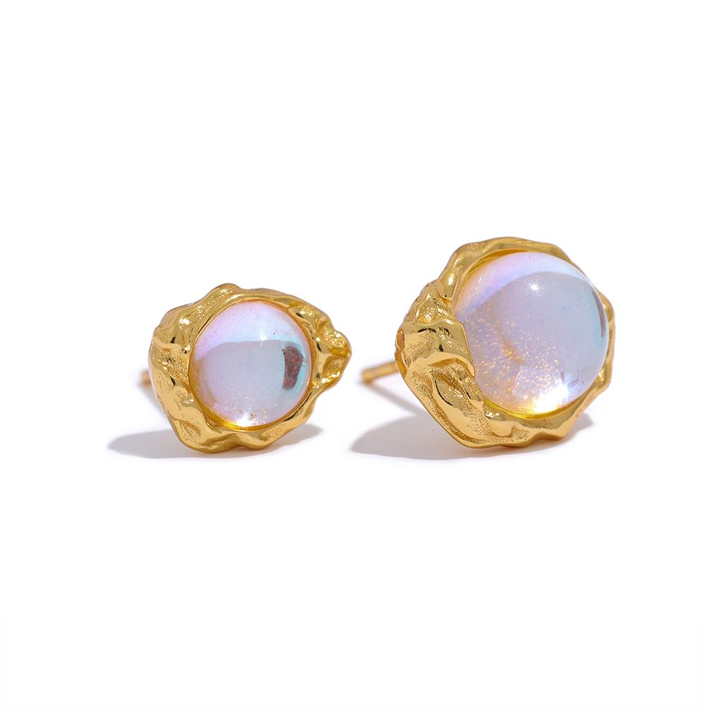 

Yhpup Sterling Silver Asymmetric AB Earrings Stud Artificial Moonstone Mysterious Fashion Texture Luxury Charms Fine Jewelry