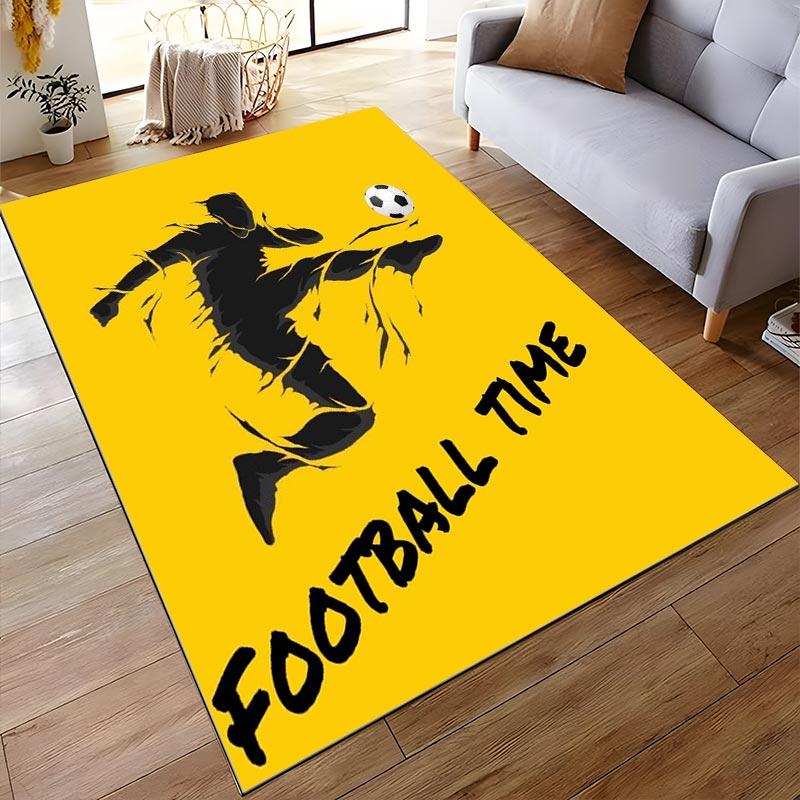 "Yellow Football Time Carpet with Soccer Player Graphic Design" Suitable for Use As an Anti-slip for Living Room Bedroom Sofas