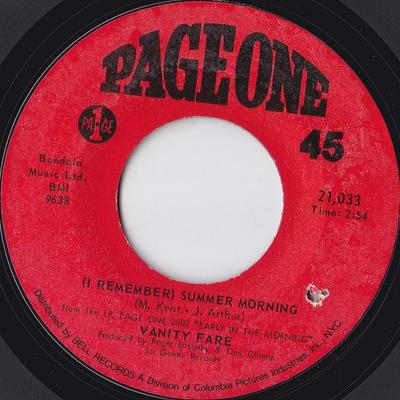 7inch Record VANITY FARE - (I Remember) Summer Morning  21033 Page One 1970 US Rock Used