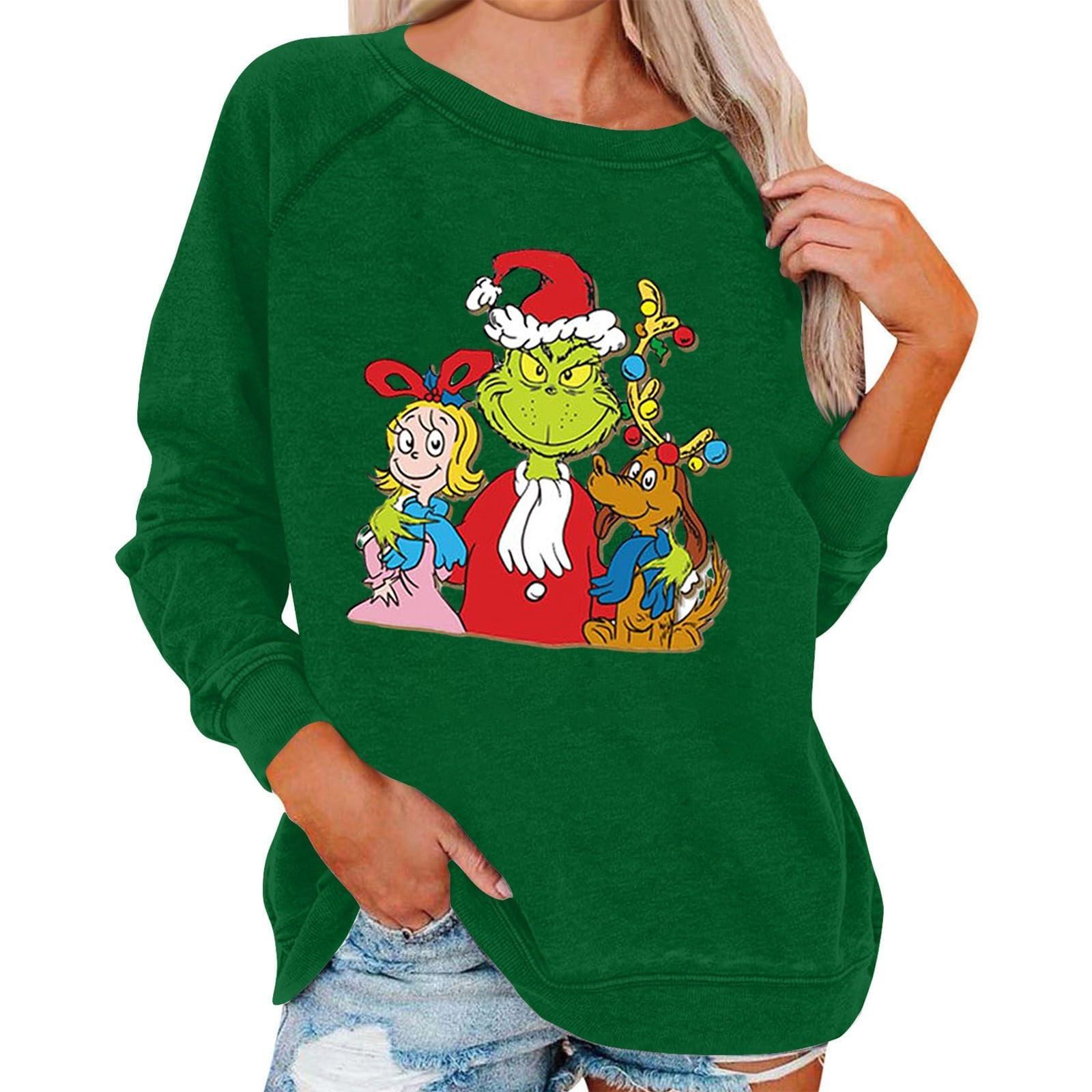 

Women s Casual Fashion Christmas Print Long Sleeve O-Neck Pullover Top XL