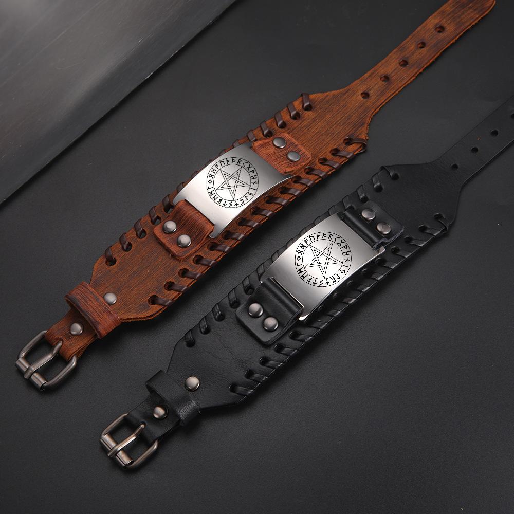 Amuletă Protectoare Nordică Brățară de Piele cu Jurământ Viking