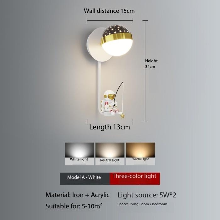 Modern Creative Simple LED Wall Lamp Cartoon Astronaut Living Room Study Bedroom Children's Room Decoration Lighting