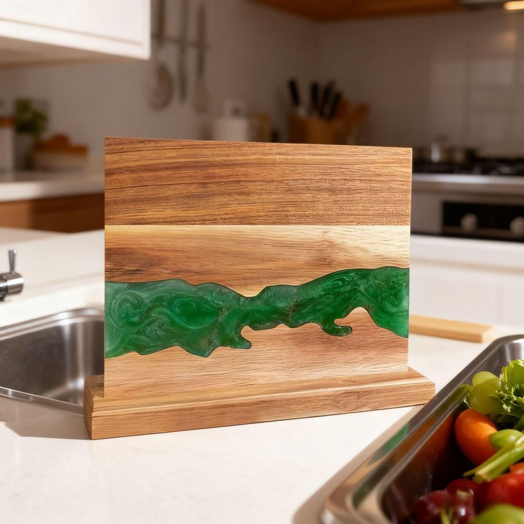 Double-Sided Magnetic Acacia Wood Knife Holder with Resin Mosaic