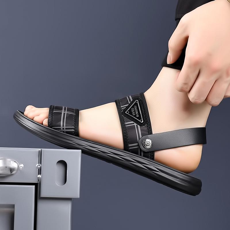WAERTA Fashion Comfortable Men's Sandals Solid Color Open Toe Mens Leather Sandals 2024 New Slippers Beach Male Leather Footwear