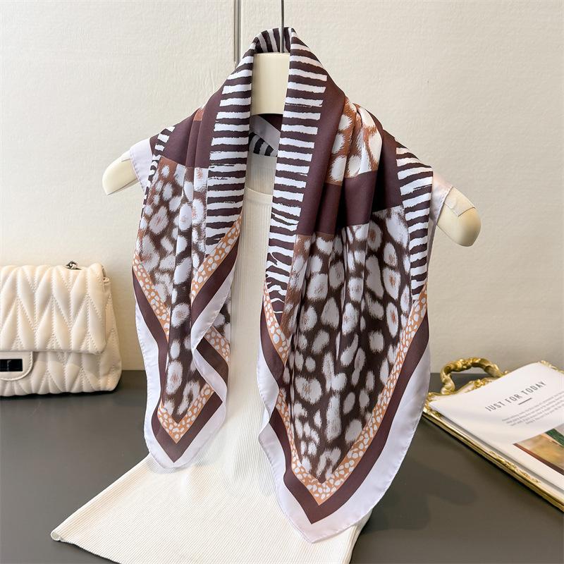 Fashion Leopard Print Silk Square Scarf Women Soft Satin Neck Ties Decorate Head Scarf Hijab Female Headband Foulard Neckerchief
