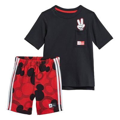 Kinder IB Disney MM Set Rot Lebhaft Entspricht japanischer Größe 60 T-Shirt Top Schwarz/Weiß/Lebhaft Hose Rot/Schwarz (GM6939)