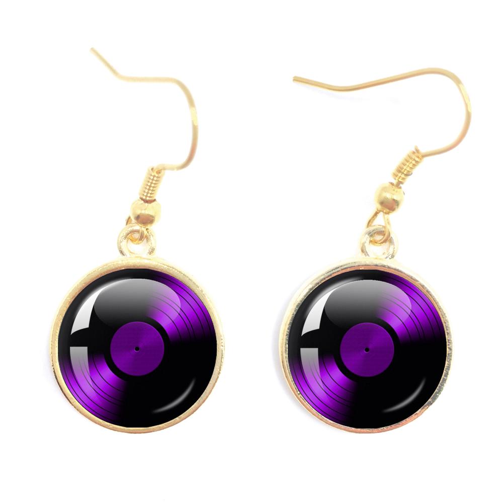 Classic Vintage Vinyl Records Rretro Phonograph Rrecord Dome Glass Ladies Earrings Music Lover Gifts Music Record Disc Earrings