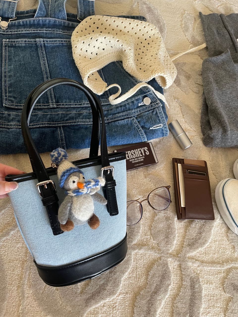 

Винтажная джинсовая маленькая сумка-ведро весна и лето новая нишевая универсальная одноплечевая портативная сумка-мессенджер джинсовый синий