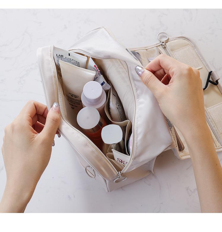 Trendy Minimalist Girly Makeup Bag: Large Capacity, Portable, Foldable with Hook for Business Trips & Travel