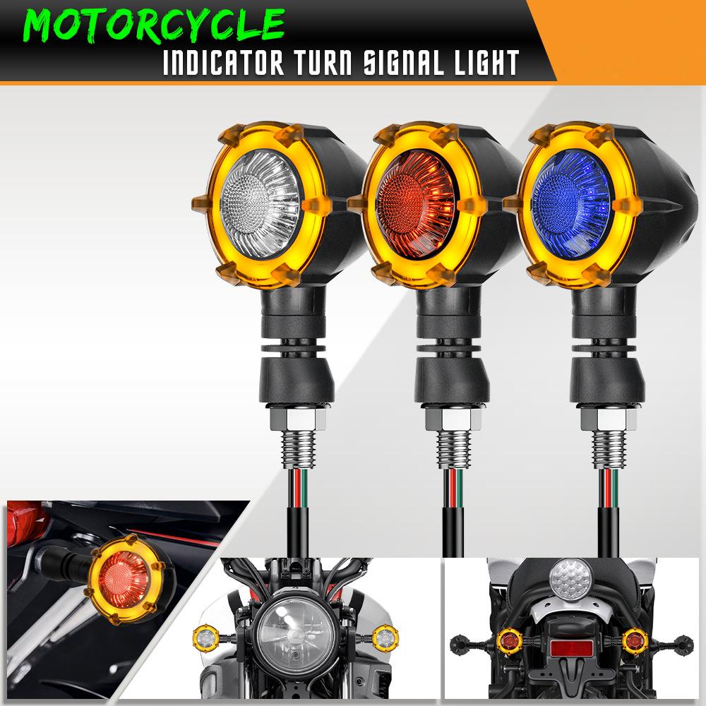 Motorcycle LED Turn Signals Lights Amber Flasher Blinker Lamps Retro Dual-Color Turn Signal Light 12V 10mm Moto Indicator Lamp