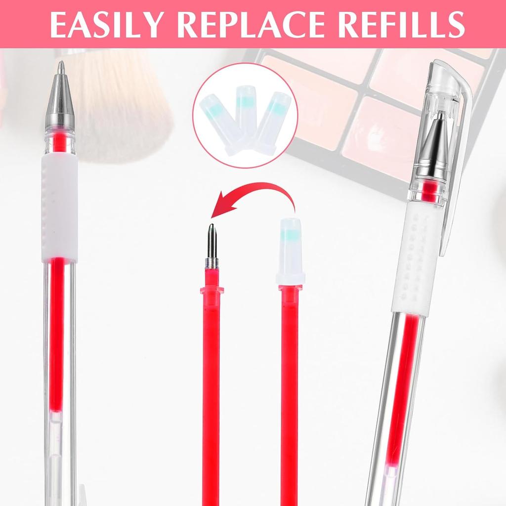 2 Pcs Eyebrow Mapping Pen, Microblading Brow Mapping Pen with 4 Replacement Refills and 1 Pink Ruler, Red Eyebrow Pencil for Women, Makeup Skin