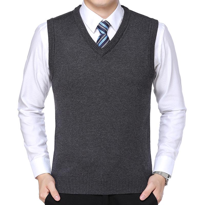 Men's V-Neck Plus Size Wool Vest - Casual Autumn/Winter Knitted Pullover, Sleeveless Sweater for Middle-Aged and Young