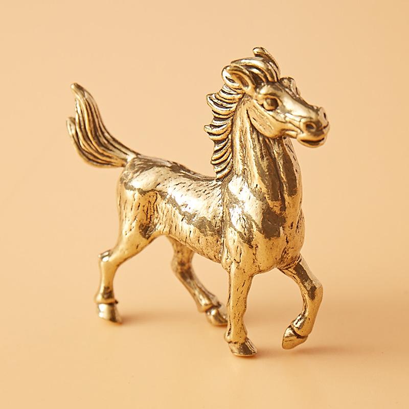Brass Horse Figurine Sculpture, Animal Statue, Miniature Bronze Statue, Pure Copper Desktop Decoration