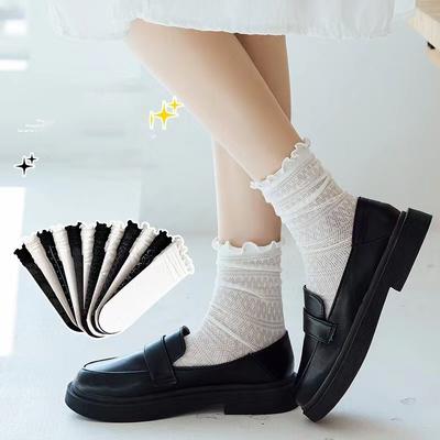 Spring Summer Fashion Women Socks Lady Long Black White Lace Harajuku Ruffle Casual Sweet Kawaii Floral Breathable Luxury Lolita