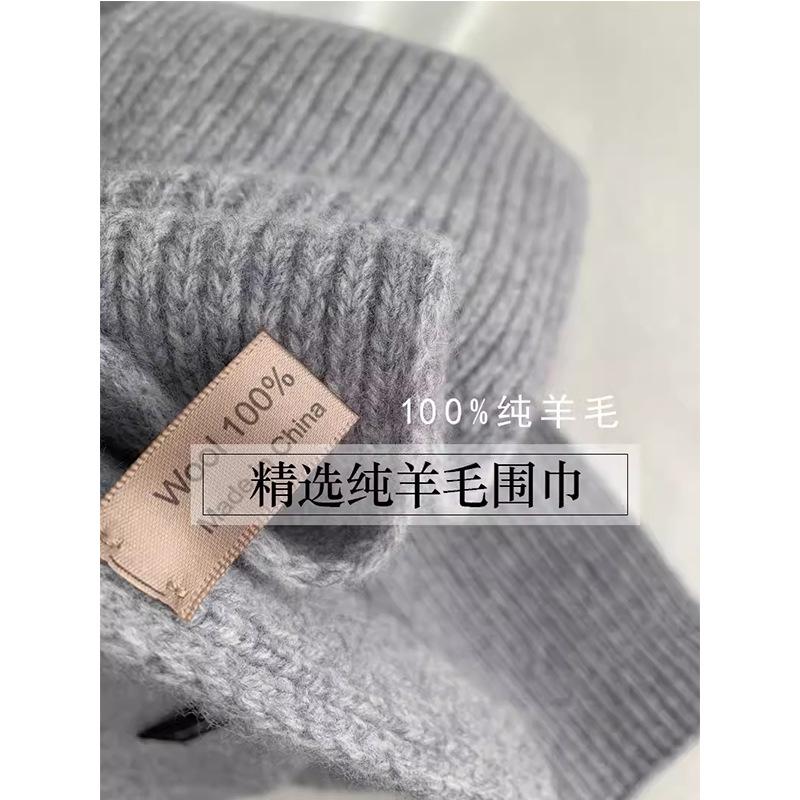 High Quality Grey 100% Pure Wool Selected Australian Solid Scarf Women Men Knitted Warm Wool Muffler Female Male Winter Fall