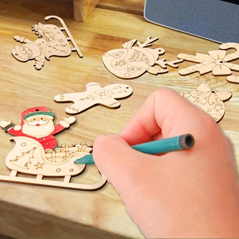 10 peças Pingente de madeira com cabeça de veado clássica, adequado para artesanato DIY, adequado para árvores e decorações de festa