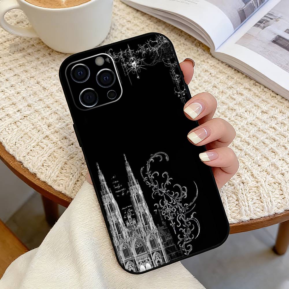 Gothic T-Cyber Sigil Cross Phone Case For iPhone 17, 16,15,14,13,12,11 Plus,Pro Max, Others Soft Black Cover