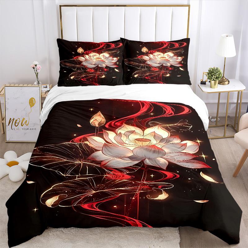 3pcs Lotus Bloom Bedding Set, Includes Without Pillow Inserts, Soft Comfortable Bedding Set,All-Season Use A0924022