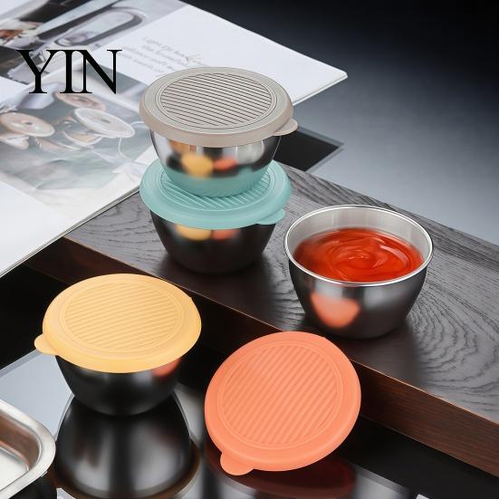 Stackable Sauce Cups for Meal Prep Stainless Steel Cup with Silicone Lid, Reusable Small Portable Salad Dressing Containers Condiment Container,