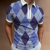 Men S Short Sleeve Polo Shirt Color Block Zip Detail Loose Fit Casual Top