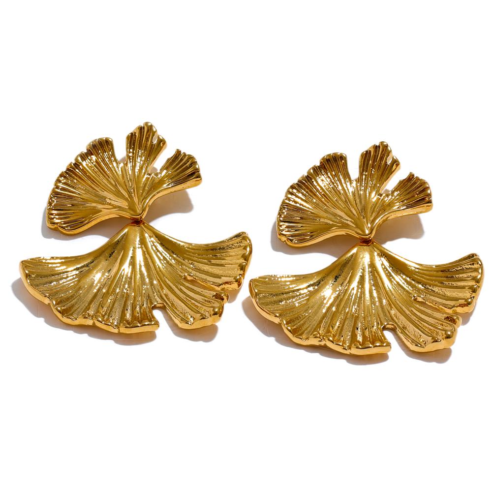 

Yhpup 316l Stainless Steel Metal Ginkgo Leaf Drop Earrings 18K Gold PVD Plated Waterproof Trendy Statement Fashion Jewelry Gift