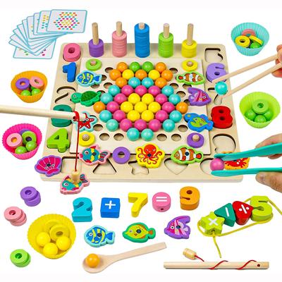 Giocattoli Montessori, 6 in 1 Giocattoli educativi in ​​legno prescolari, Gioco di pesca magnetica, Apprendimento di matematica per abilità motorie fini per bambini di 3 anni, ragazzi e ragazze