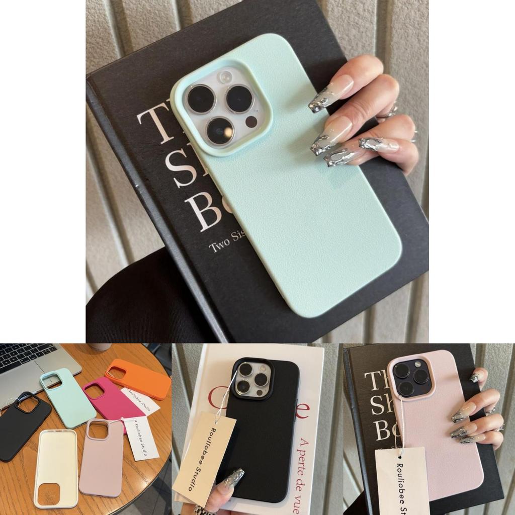 For Iphone 16e Rubber Cover With Stylish Litchi Texture And Shock Absorption