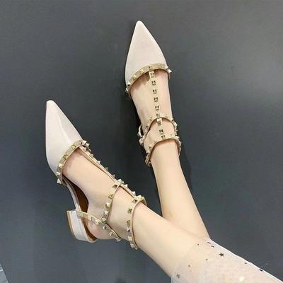 Sandales d'été élégantes à talons bas pour femmes, mode rivet luxe créateur, décontractées pour soirée, bout pointu, grandes tailles 42 43