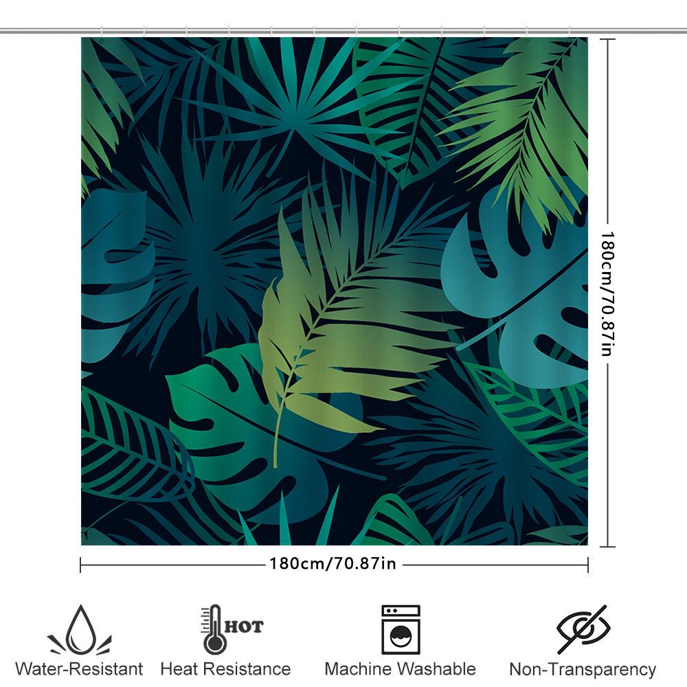 Vibrant Palm Tree Print Shower Curtain For Bathroom Decor Dark Green Blue Colors With Fresh Leaf Design Made From Durable Waterp