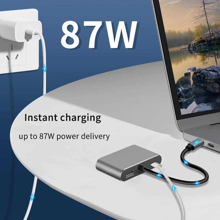 USB C Hub 4 in 1 Type C 3.0 Adapter to 4K HDMI VGA PD Fast Charge Splitter Docking Station Hub for Phone MacBook Laptop Computer