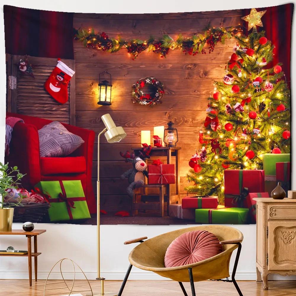 Christmas Tapestry Christmas Tree Holiday Home Living Room Bedroom Wall Hanging Decoration Festive Background Cloth Tapestry