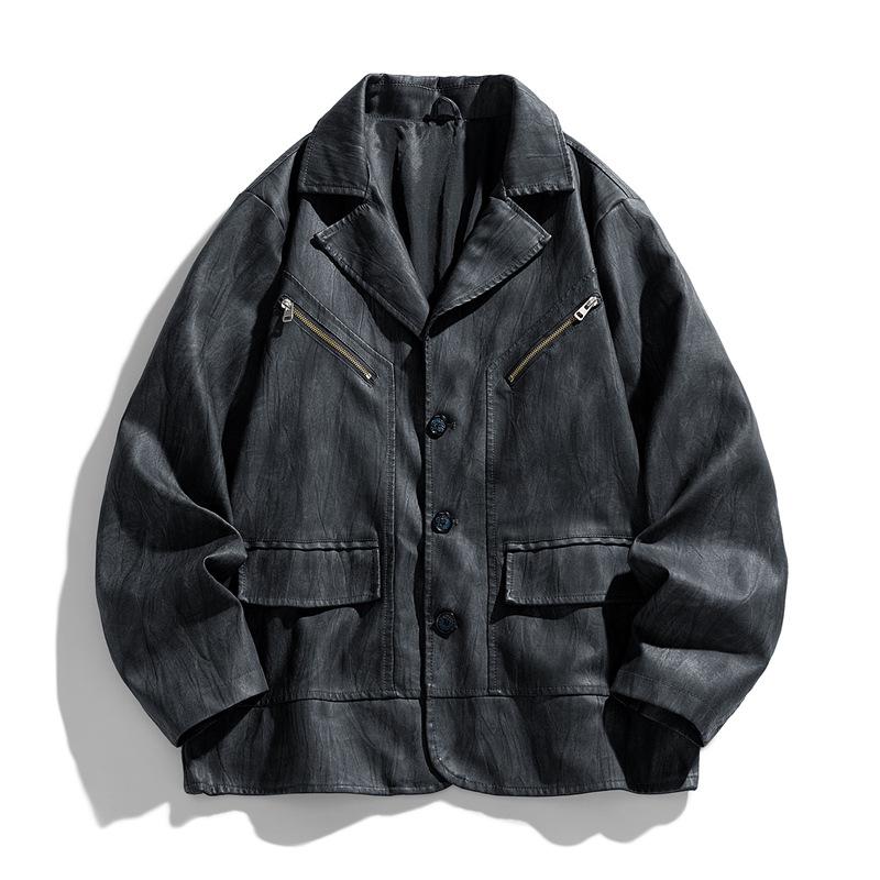 

Мужская мотоциклетная форма Простая и универсальная кожаная куртка со стойкой воротником Когда свободно L чёрный