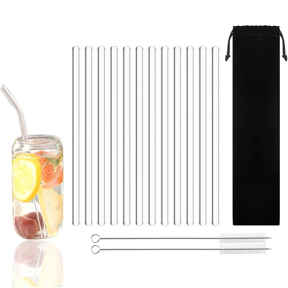 

15Pcs Reusable Glass Drinking Straw Set with Brush High Borosilicate Glass Straws for Smoothies Cocktails Party Bar Accessories