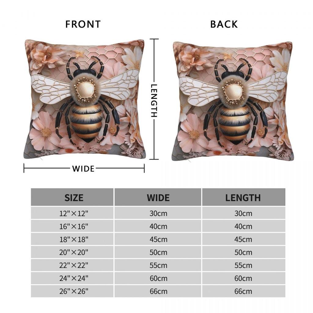 Bumble Bee With Honeycomb And Flowers Square Pillowcase Cushion Cover Pillow Case Throw Pillow Cover for Home Sofa Living Room