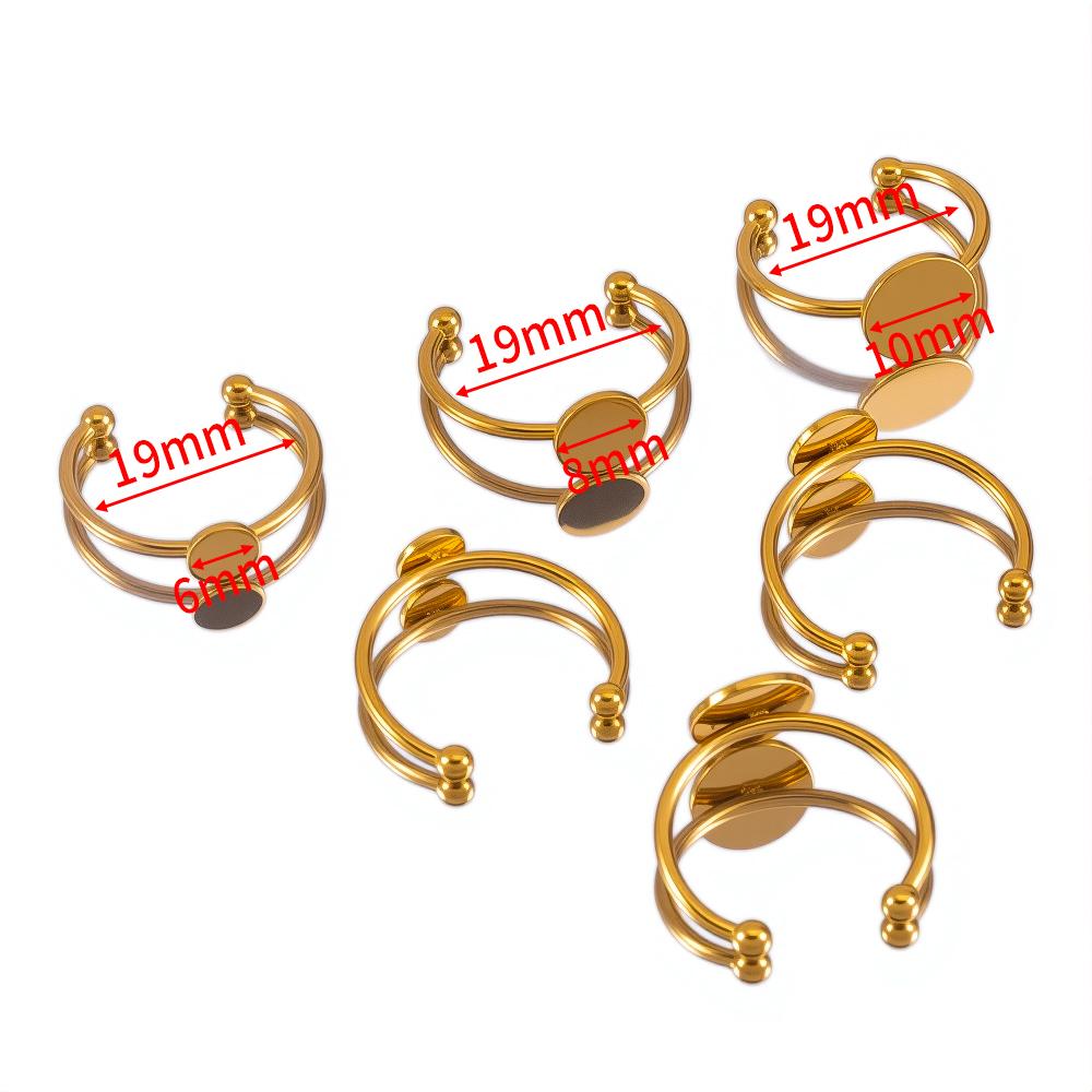 5 Stück Edelstahl-Rohlinge für offene Ringe in Goldfarbe mit Cabochon-Kamee-Fassungen in verschiedenen Größen für die Schmuckherstellung (DIY-Ringe)